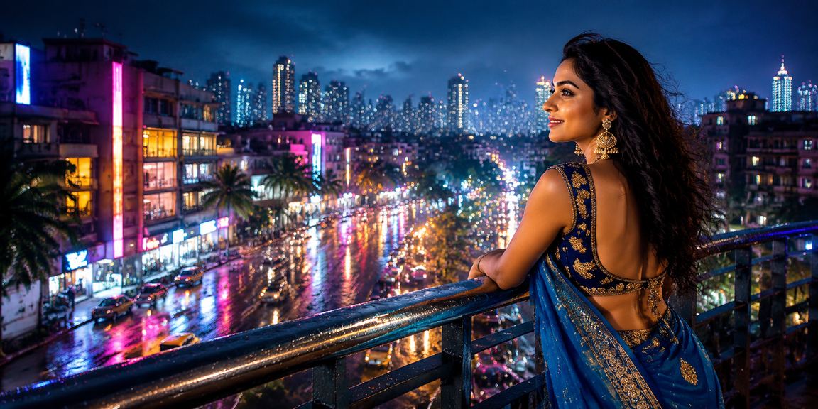 View of Mumbai Bandra glowing neon signs at night