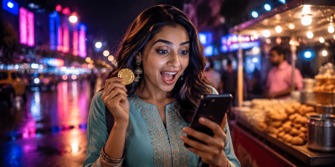Young woman enjoying mobile Teen Patti game in Mumbai